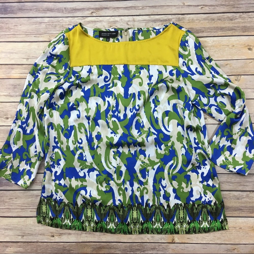 Jones New York Patterned Color Block On Top Blouse - image 1